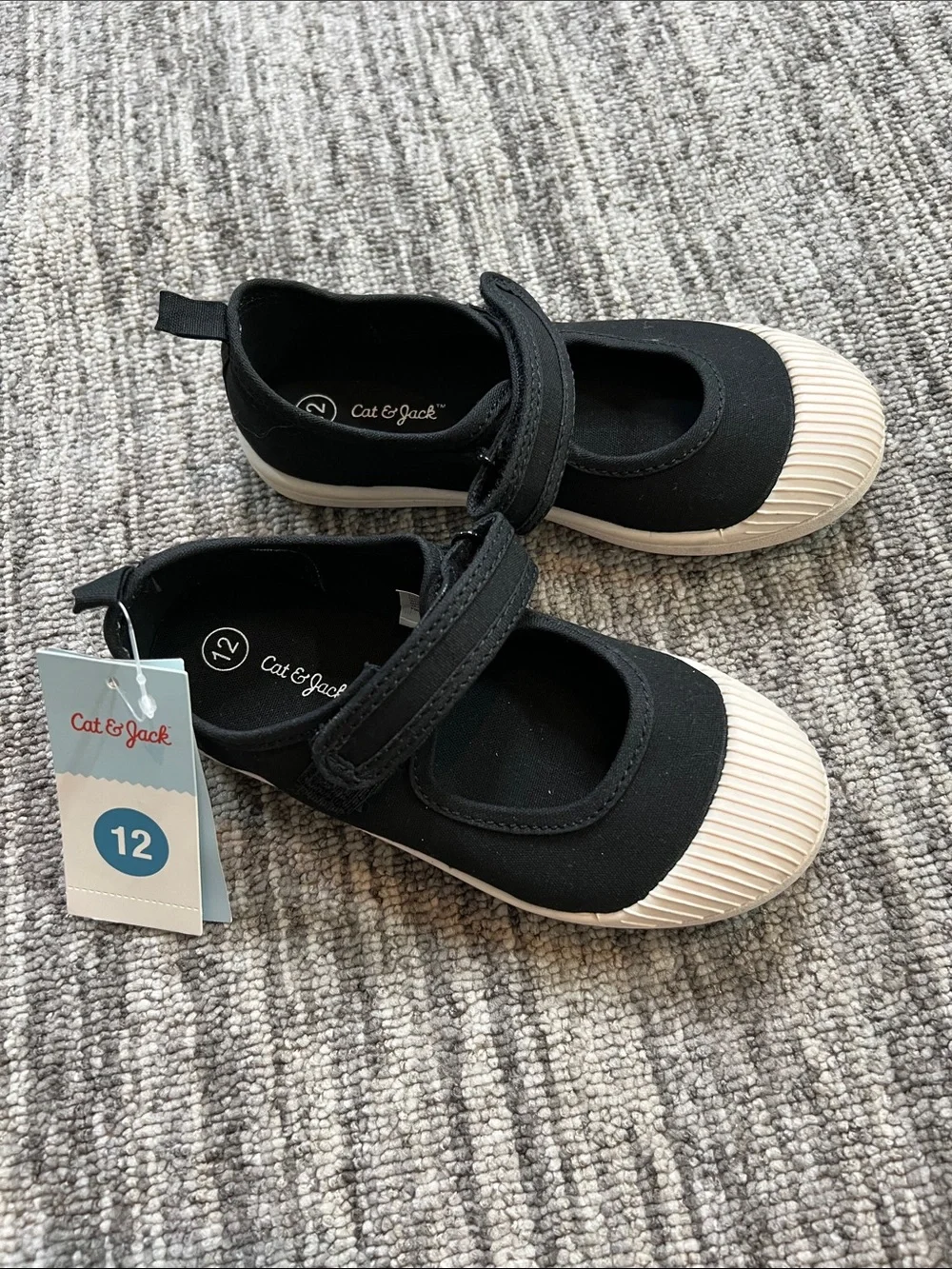 Cat & Jack Black Canvas Mary Jane Shoes with White Toe Cap Various Sizes
